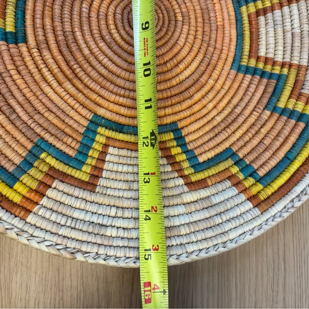 Vintage Handwoven Coil Multicolor ‎ Decorative Basket 15” Diameter